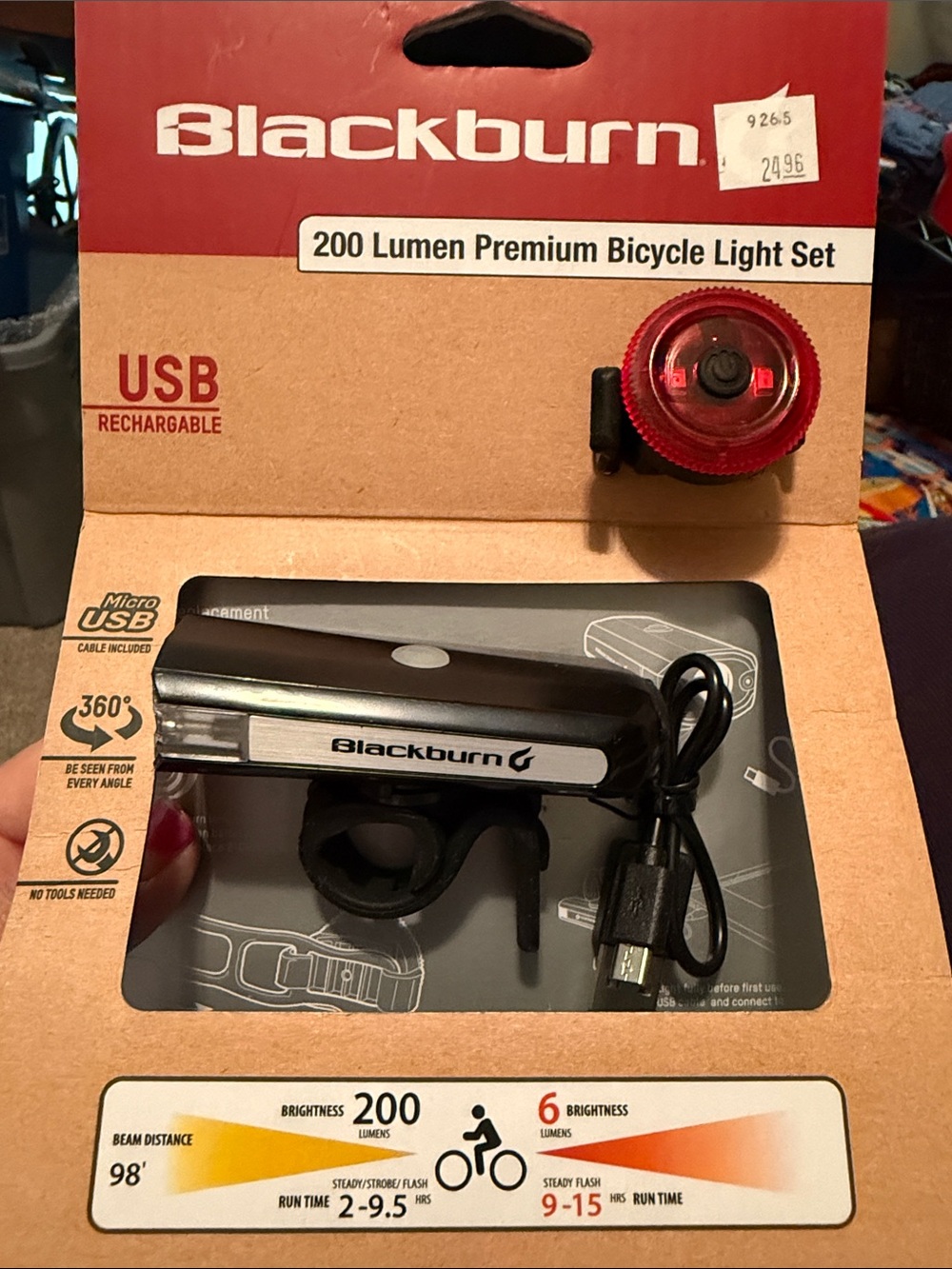 New Blackburn 200 Lumen Premium Bicycle Light Set WITH USB Cable